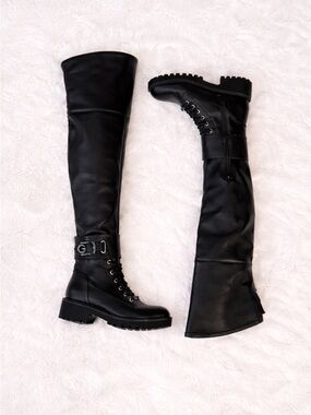 Guess Black Over-the-Knee Combat Boots